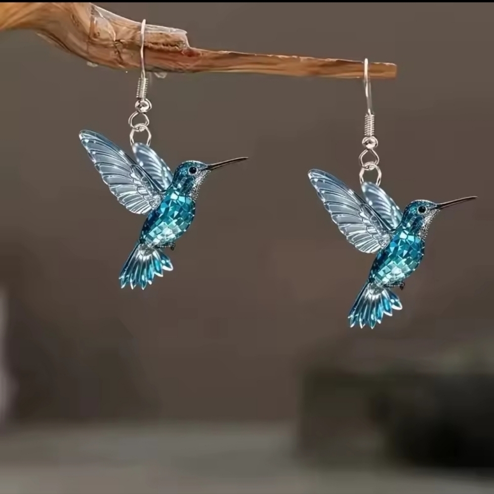 Blue Hummingbird Earrings